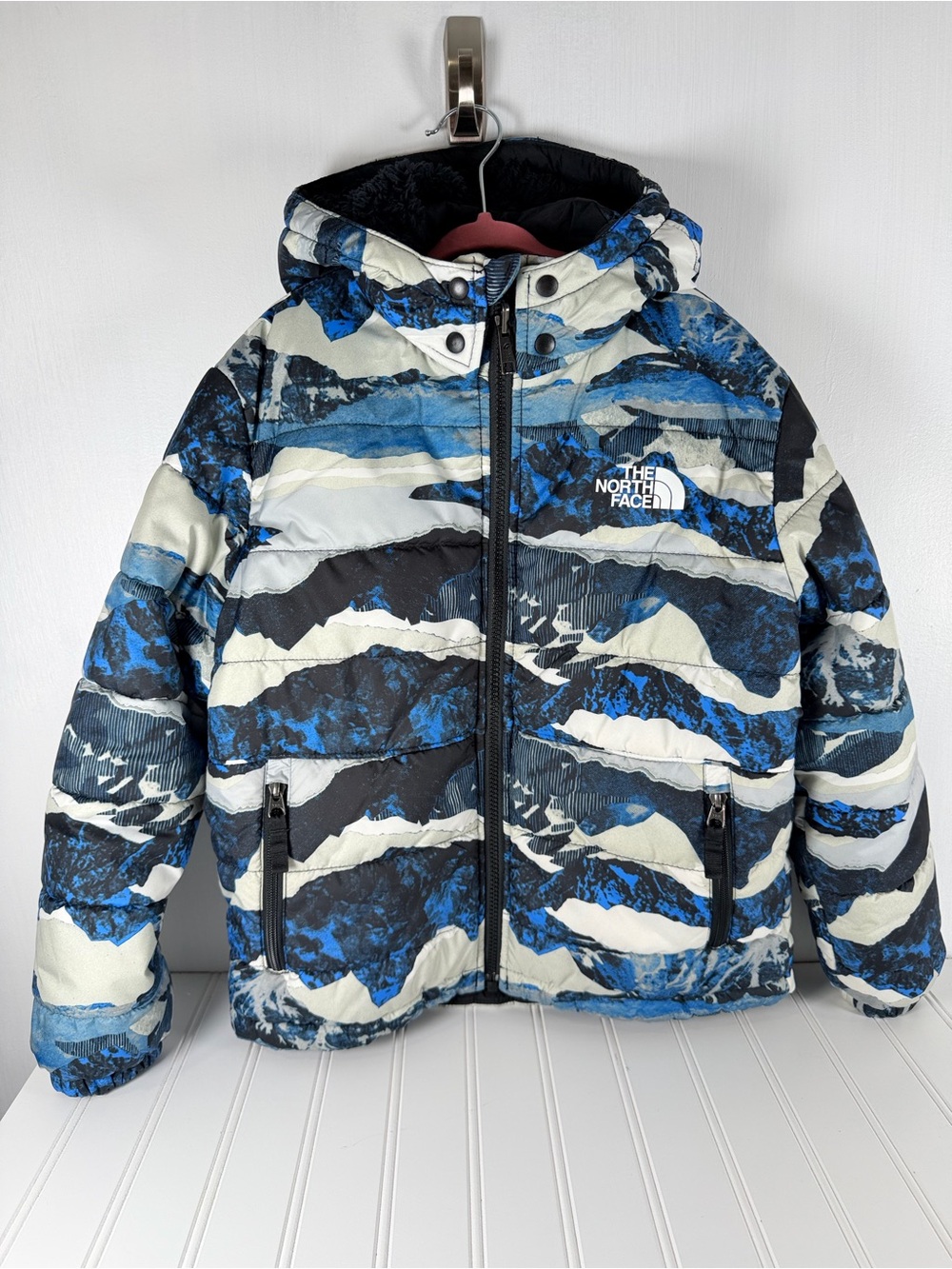 The North Face Boys Reversible Mt Chimbo Full Zip Hooded Coat Jacket Sz M 10-12